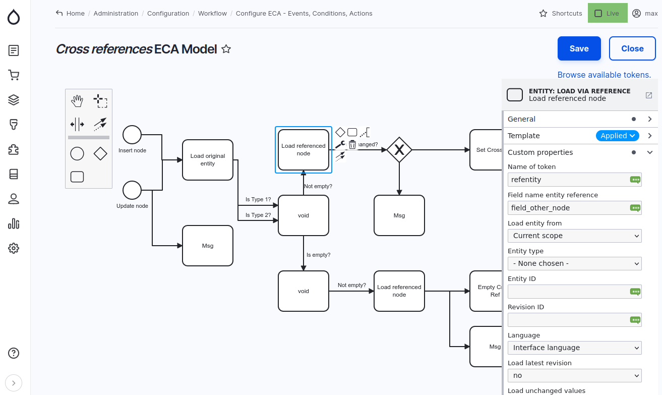 An ECA (Event-Condition-Action) automation modeled as a BPMN diagram with bpmn.io