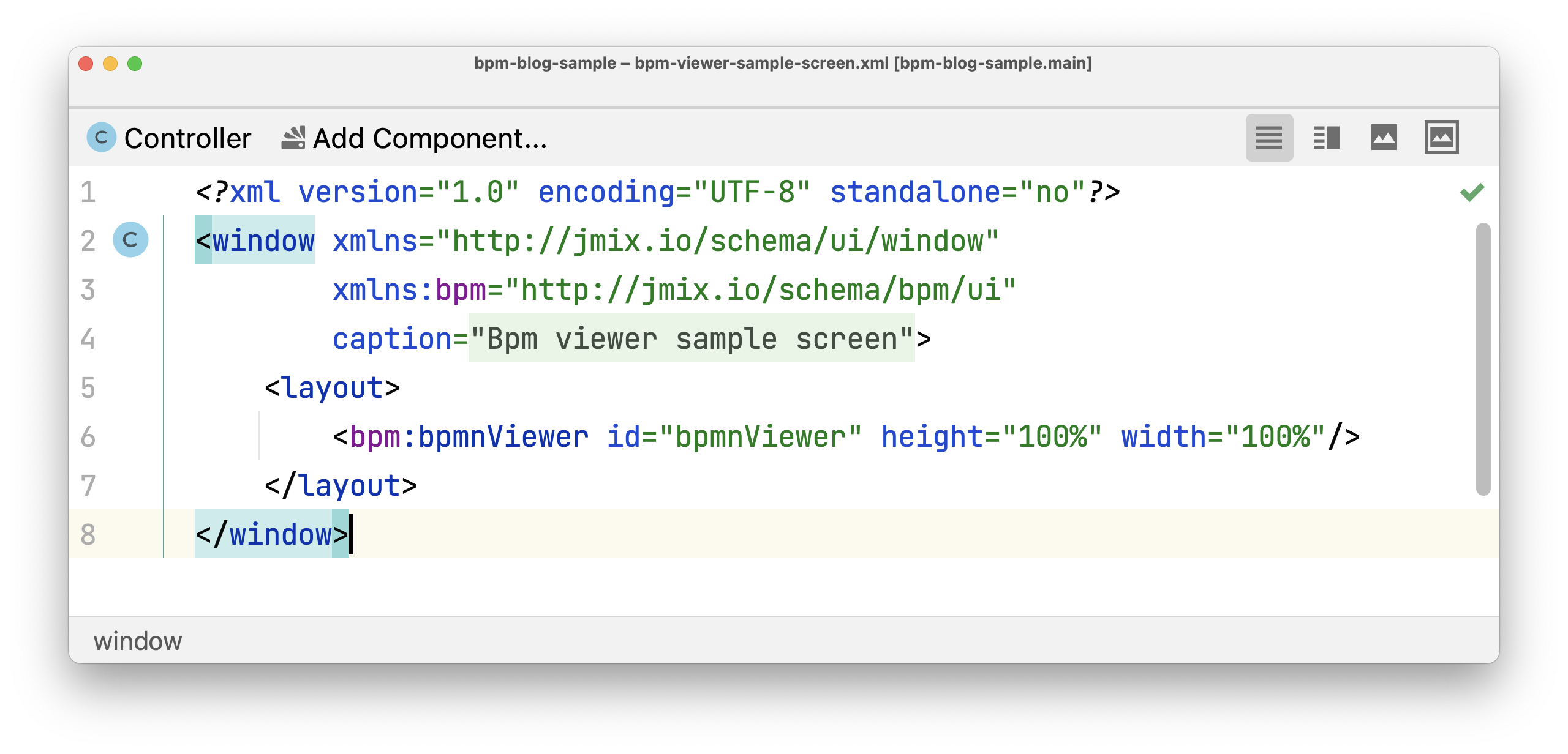 Jmix screen layout descriptor with the bpmnViewer component