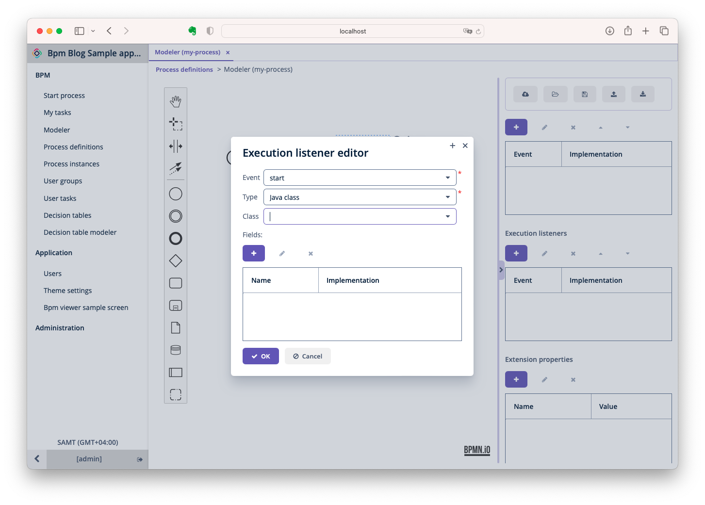 An Execution Listeners tool window with a dedicated configuration dialog.